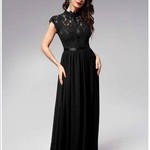 Miusol Gorgeous Black Lace Maxi Formal High Neck Party Evening Dress [Medium]